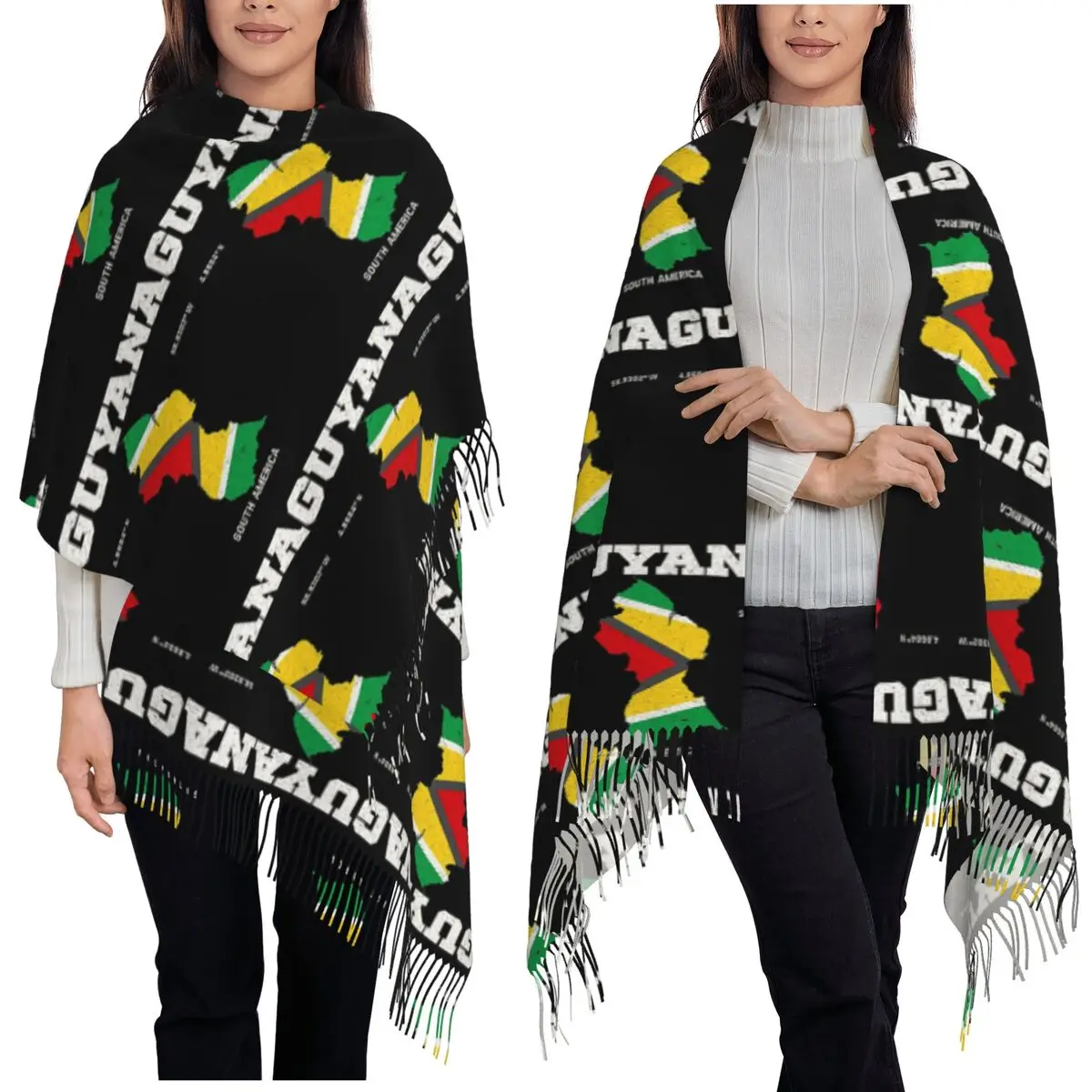 

Гайганский флаг и карта, координаты Гайаны, хаяна, локализация, шарф, шарфы с кисточками для женщин, шали и накидки, длинная шаль