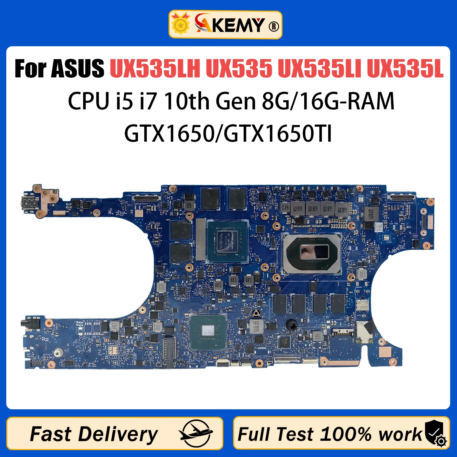 

AKEMY UX535LH Laptop Motherboard For ASUS Zenbook Pro 15 UX535LI UX535L Mainboard I5 I7-10th CPU 8G/