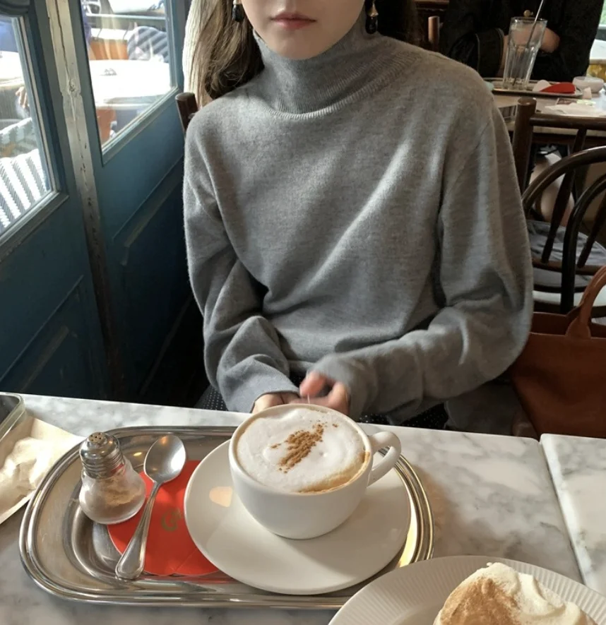 부드러운 울 하이넥 니트 스웨터 여성용 베이스 레이어 출퇴근용 긴 소매 순색 가을 겨울 패션