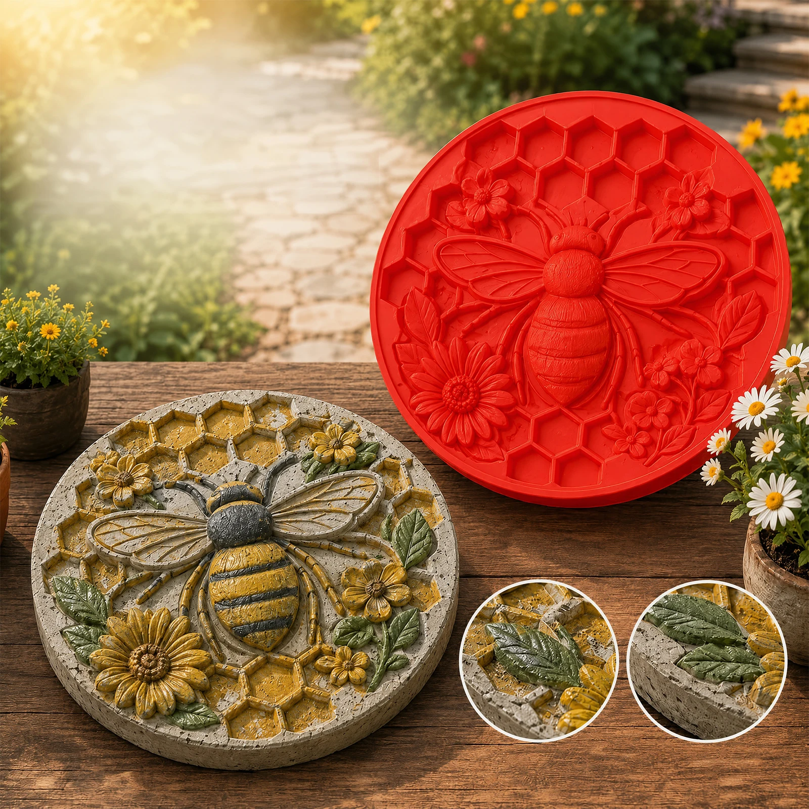 Reusable Silicone Garden Decor Molds Stepping Stone Concrete Casting DIY Pathway Paver Mould
