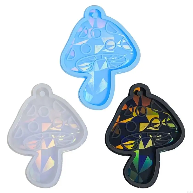 

H9ED Shiny Finish Mushrooms Shap Resin Keychain Silicone Mold with a Hold for DIY
