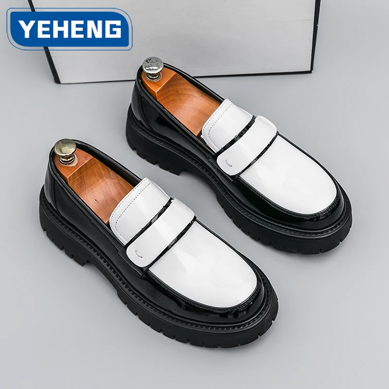 

Men Casual Leather Oxfords Business Shoes Slip On Thick Tottom Derby Shoes Designer Original Loafers Fashion Dress Wedding Shoes