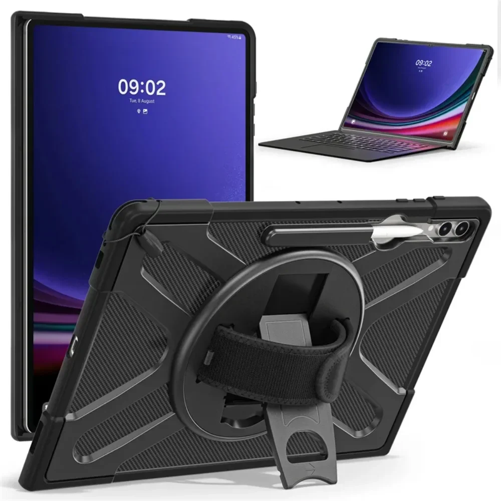 

Чехол для планшета Samsung Galaxy Tab S8 S9 S10 Ultra 14,6 дюймов, вращающийся ремешок на руку, кольцо-подставка, противоударный прочный бронированный чехол