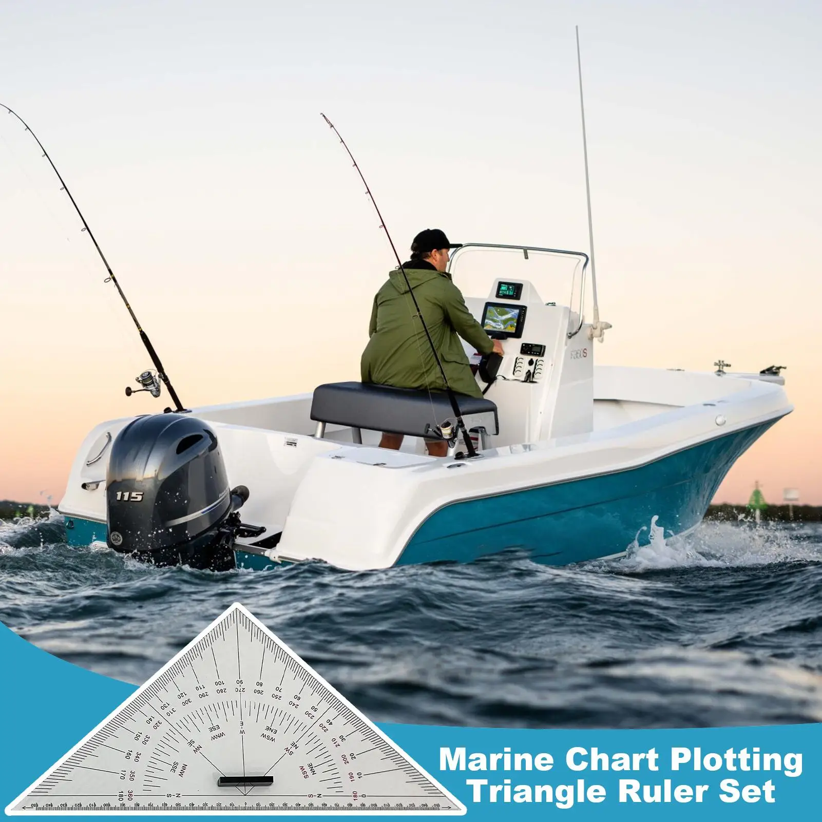 Triangle Ruler 2 Piece Acrylic Marine Navigation Chart 300mm Marine Chart Plotting Triangle Ruler Set for Boats Yachts Ships