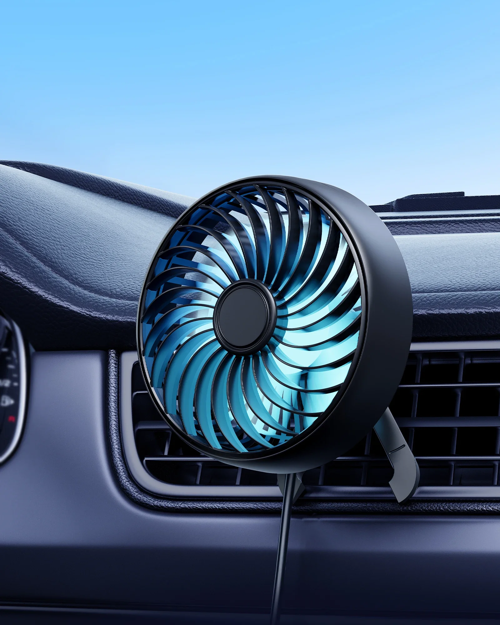 Car Air Vent Fan with Colorful Breathing Light USB Powered 3 Speed Wind Cooling Fan 360° Rotatable Quiet Fan Car AC Fans
