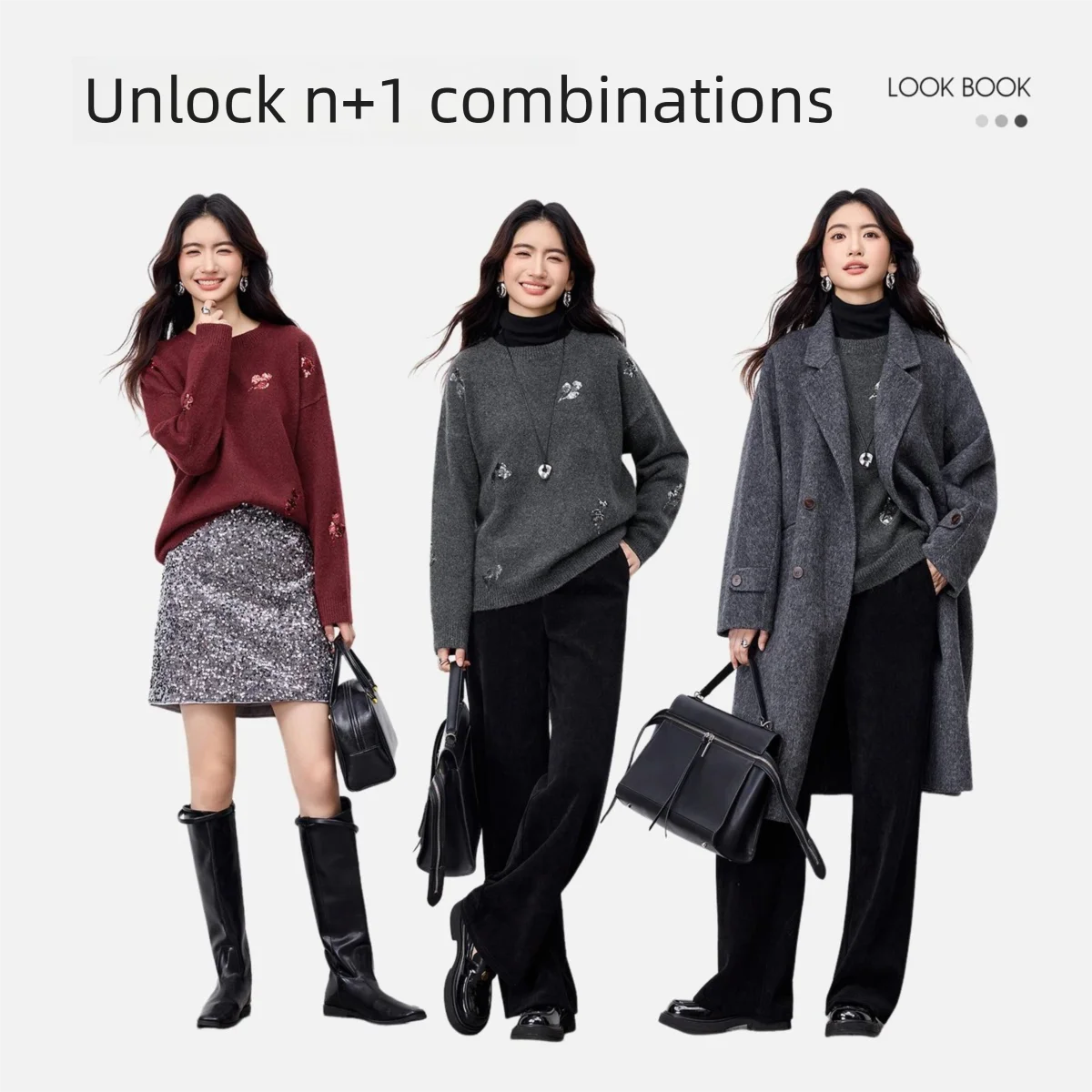 سترات شتوية من SENTUBILA للسيدات مطرزة بالترتر 2025 بلوفرات بأكمام طويلة ورقبة دائرية فضفاضة محبوكة سترات نسائية W54EE3874 #5