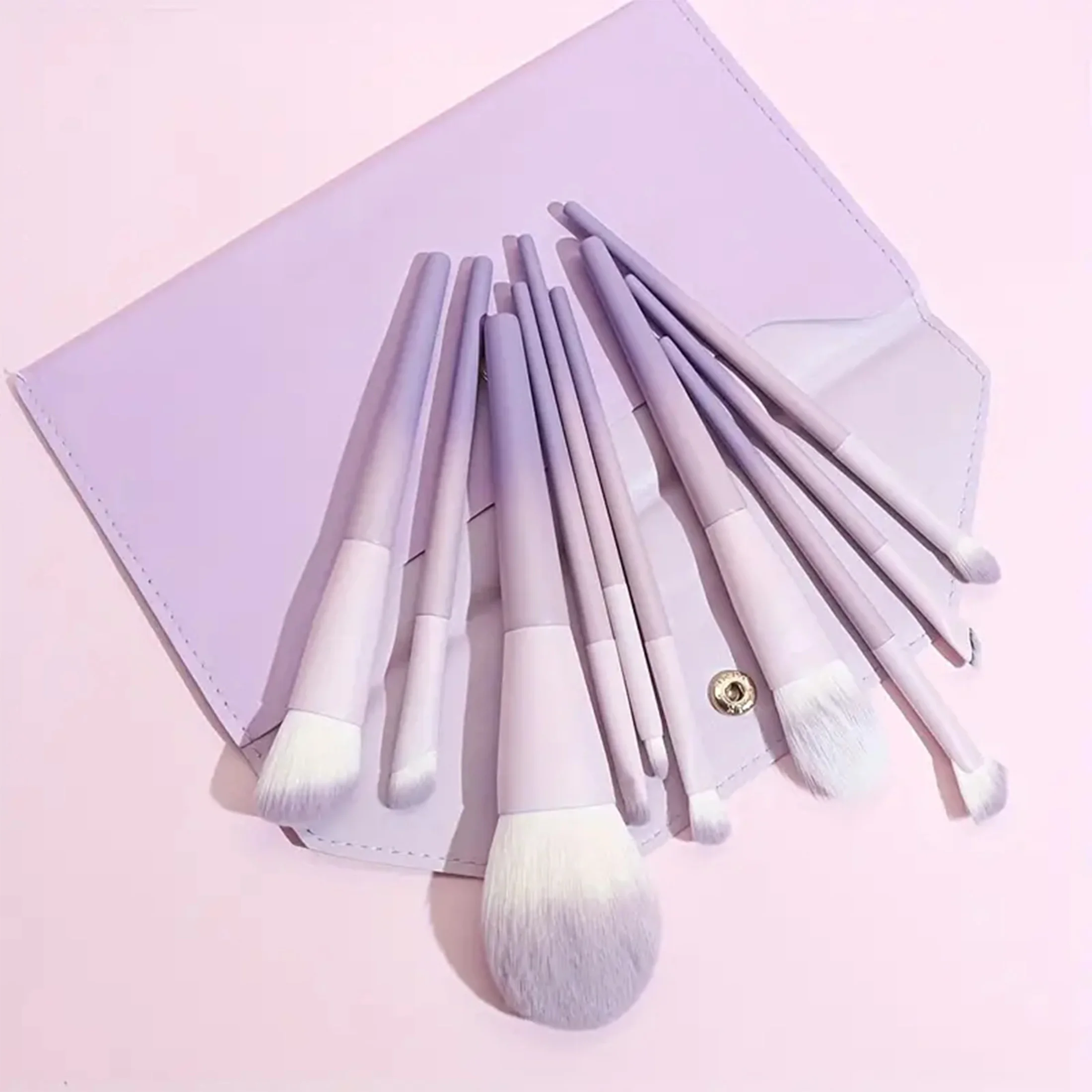 Purple 10pcs makeup brush set and purple Envelope storage bag Gradient Purple brush handle Loose brush Blush brush highlight bru