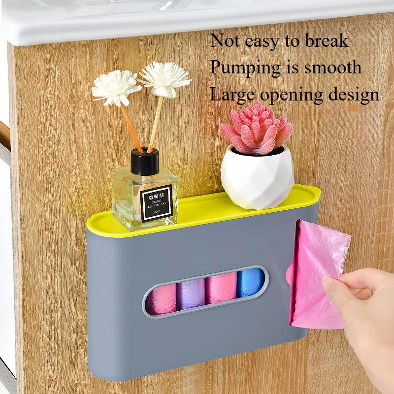 Non-perforated garbage bag storage box, wall mounted plastic garbage bag dispenser, bathroom and kitchen storage box