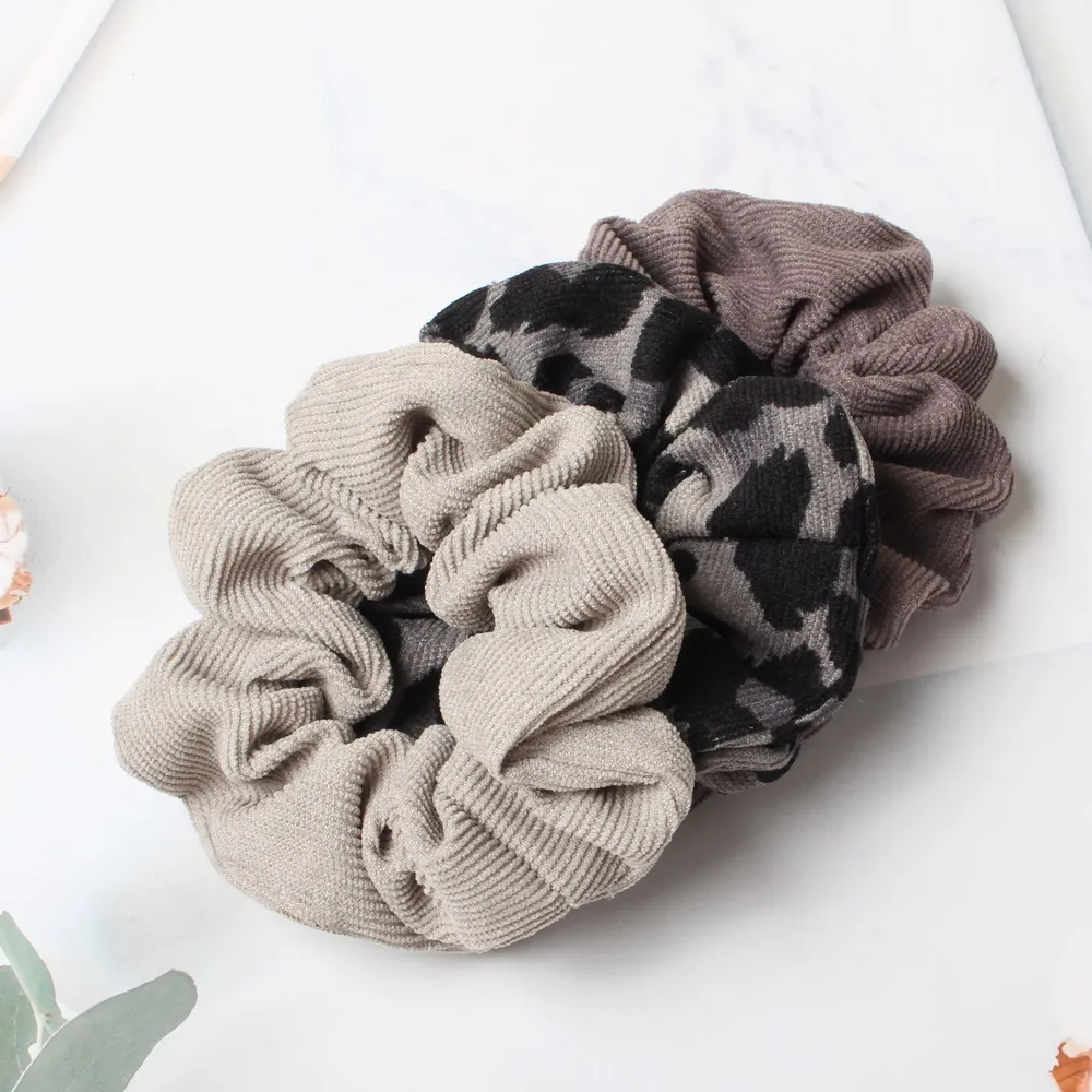 Scrunchie-Kordel mit Leopardenmuster, Herbst-Winter, Cord, solides Scrunchies-Set, elastische Haarbänder, Tiermuster, Pferdeschwanz, Haargummi, Seil – Detail 7