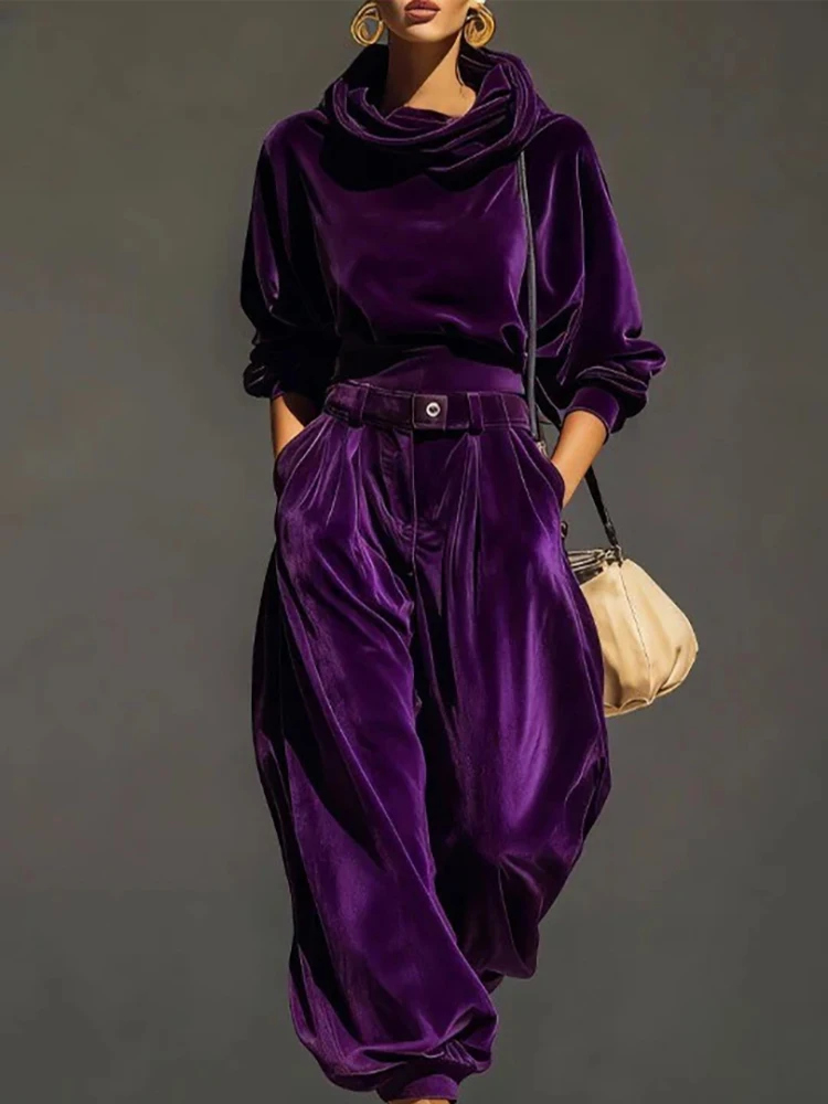 autumn women's long sleeved casual style polyester material new fashionable pullover hooded long pants set