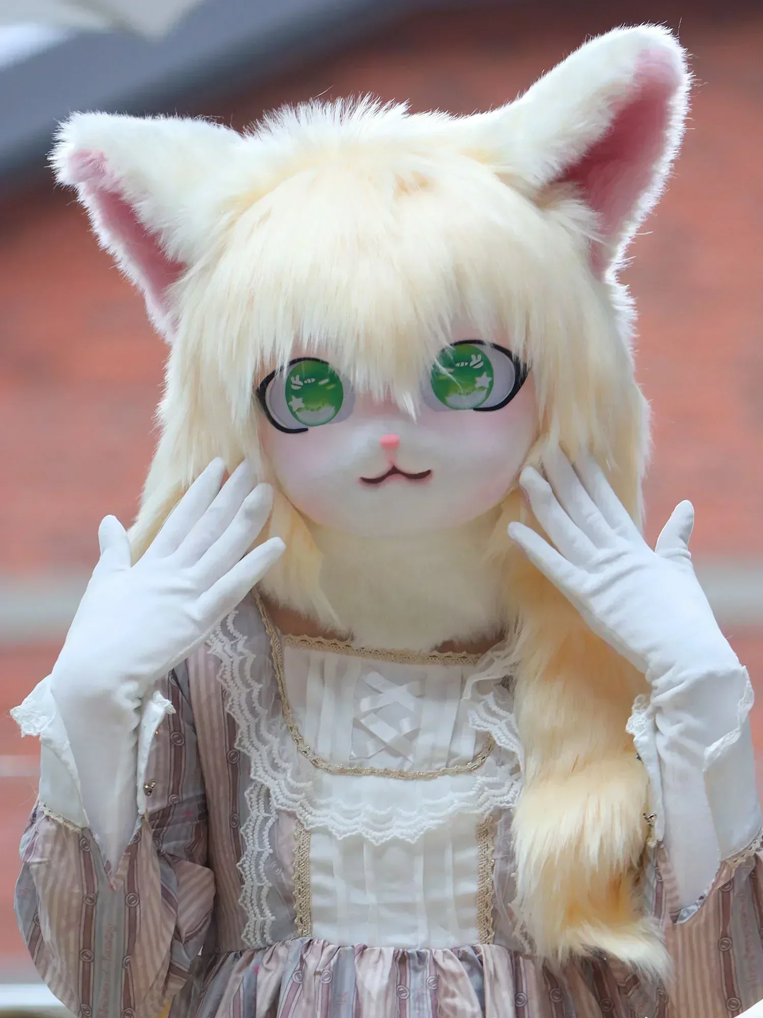 귀여운 헤드셋 모피 키그 코스프레 마스크 발 머리 기본 Comiket 모피 Fursuit Kigurumi 동물 고양이 토끼 인형 야수 의상 어린이 선물