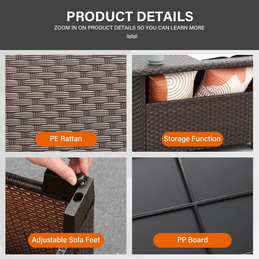 Outdoor PE Wicker Coffee Table - Patio Rattan Garden Furniture Multi-Functional Storage Tea Dining Table, Dark Brown