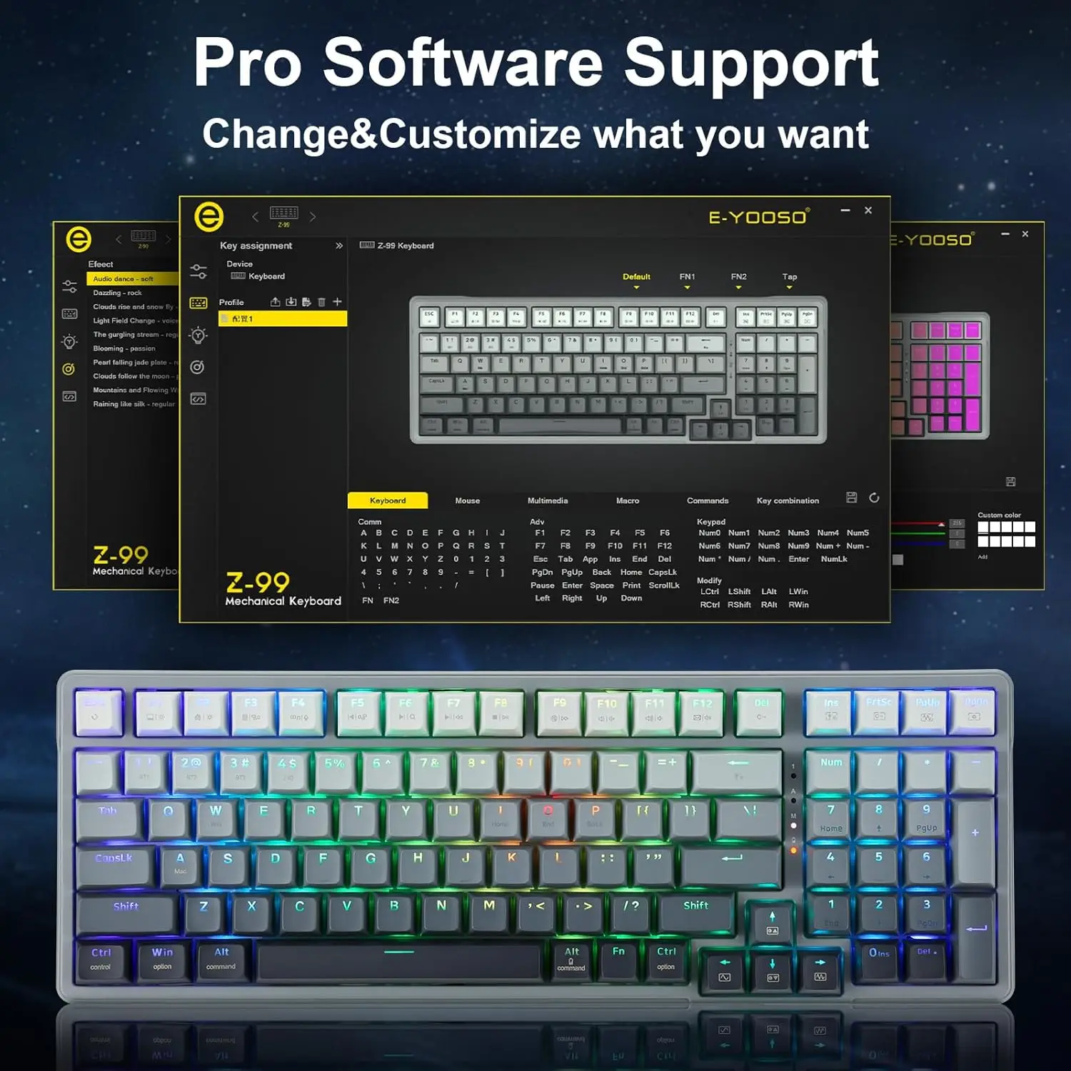 Z-99 Wireless Mechanical Gaming Keyboard Tri-Mode  BT 5.0/2.4GHz/USB-C Hot Swappable Keyboard,RGB Backlit