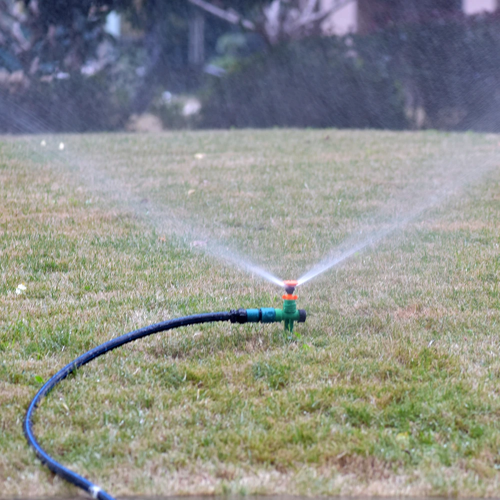 360-Degree Rotating Garden Sprinkler with Support - 1/2" Thread, Ideal for Lawns & Gardens, Durable Plastic, Watering & Irrigati