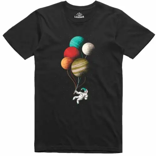 Astronaut T-Shirt Planet Ballons Lustig 100% Ringgesponnene Baumwolle Top