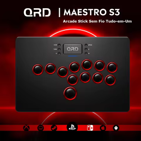 Controle Arcade QRD Maestro S3 Sem Fio PS4 PS3 Switch PC Preto Arcada sem níveis do controlador do botão Hitbox Rim