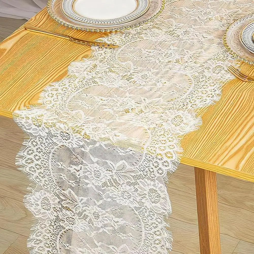 3m Embroidered Floral Lace Table Runner Vintage White Dining Table Decorations Table Cover For Wedding Party