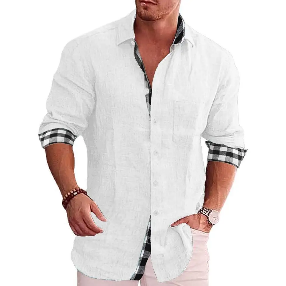 

Men's Vintage Collar Open Cardigan Long Sleeve Cotton Linen Casual Shirt Solid Color Loose Fit Summer Fashion Shirt