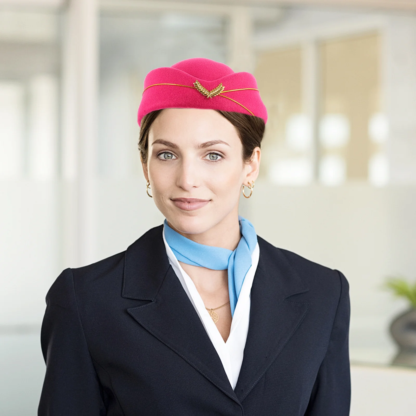 Sombrero de azafata, disfraz de azafata, decoración rosa de imitación para mujer, decoración para el cabello elegante, delicada y resistente, temática de aerolínea