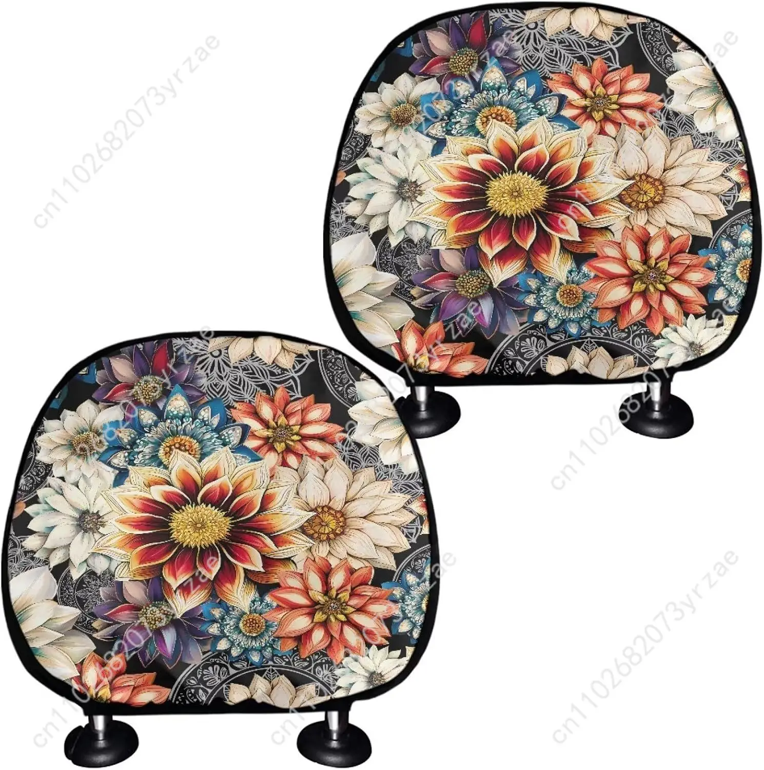 

Dazzling flowers Car Seat Headrest Cover (2pcs) Environmentally Friendly Headrest Protector Breathable Comfortable Vehicle Decor