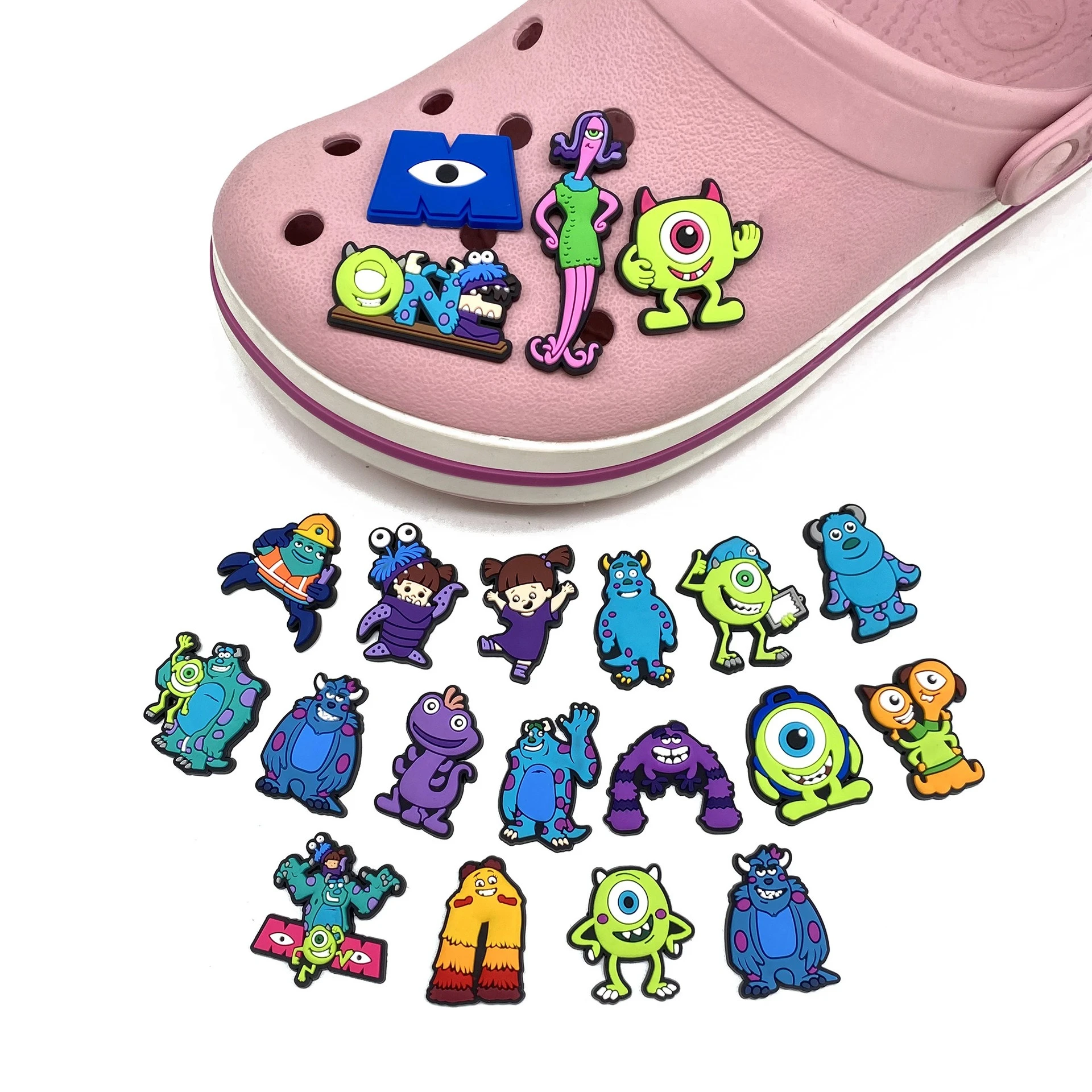 20Pcs/set Cartoon Monsters University series Shoe Charms DIY Hole Shoes Detachable Buckle Garden Shoes Accessories Girls Gift