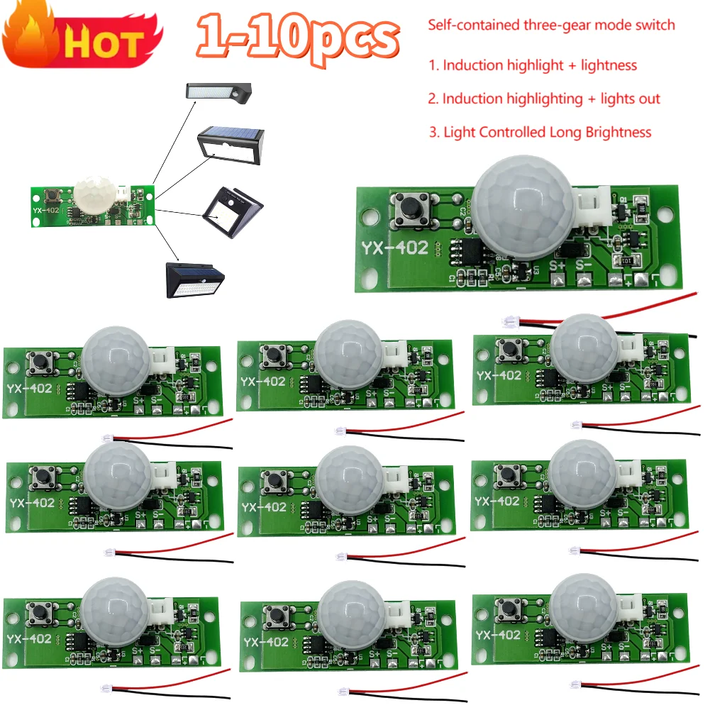 1-10pcs 3.7V Solar Lamp Board Control Sensor Night Light Module Controller Module Infrared Human Body Induction Solar Circuit Bo