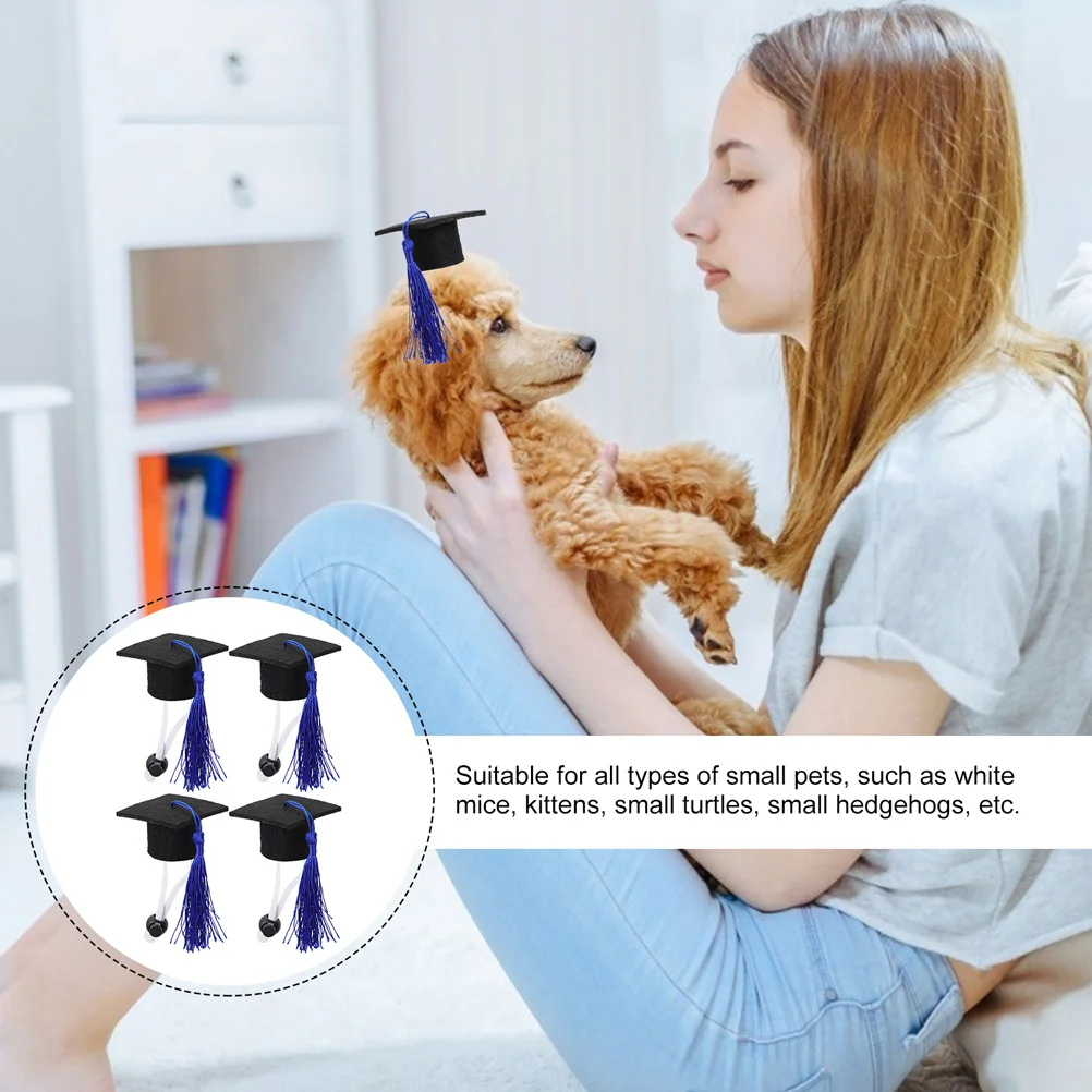 4 Pcs Pet Graduation Cap Mini Bachelor Hat Adjustable Size Suitable Small Pets Fashion Design Comfortable Wear Gift Idea
