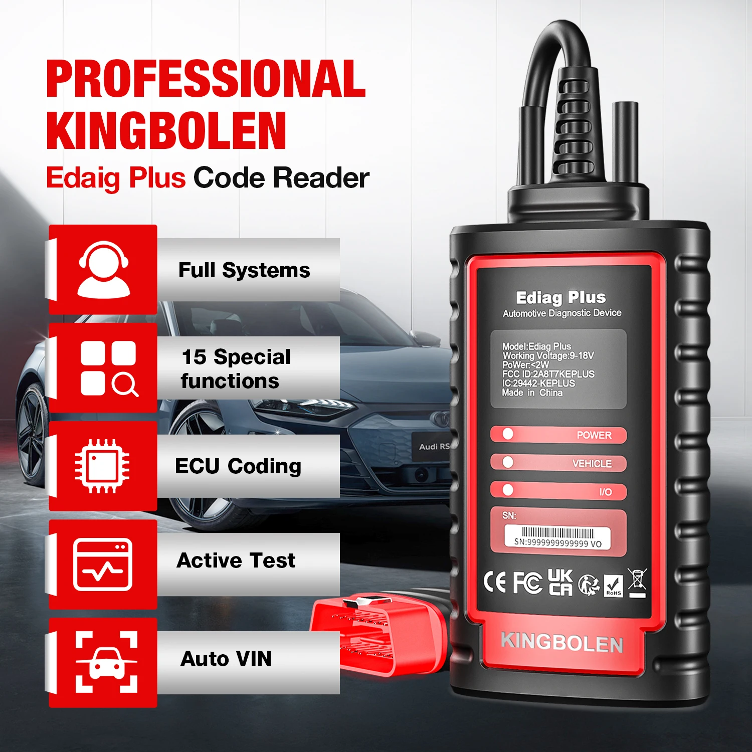 [Série de numéros de série entièrement numérique] KINGBOLEN Ediag Plus CAN FD Codage ECU tous systèmes Test actif 15 réinitialisations Outil de diagnostic automobile français TPMS FCA SGW Autoauth