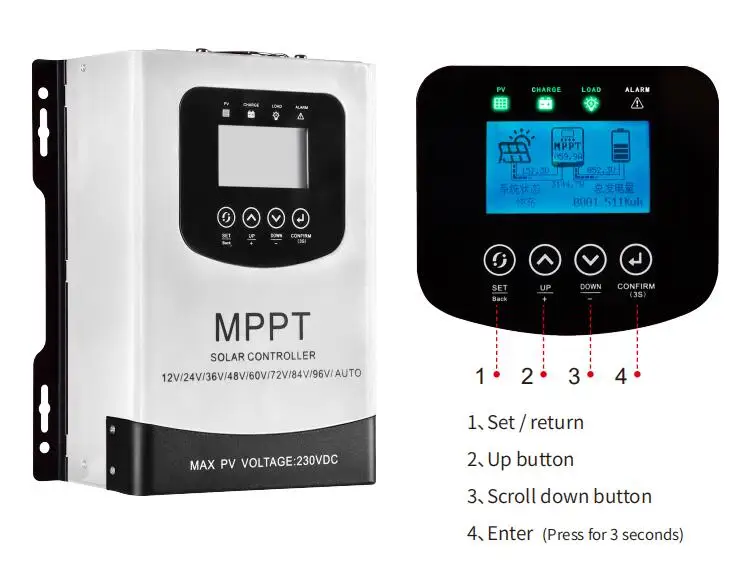 Imagem -04 - Solar Regulador 30a 40a 50a Painel Solar com Controlador 60amp 60a Mppt Carga 12v 24v 36 48v 60v 72v 84v 96v