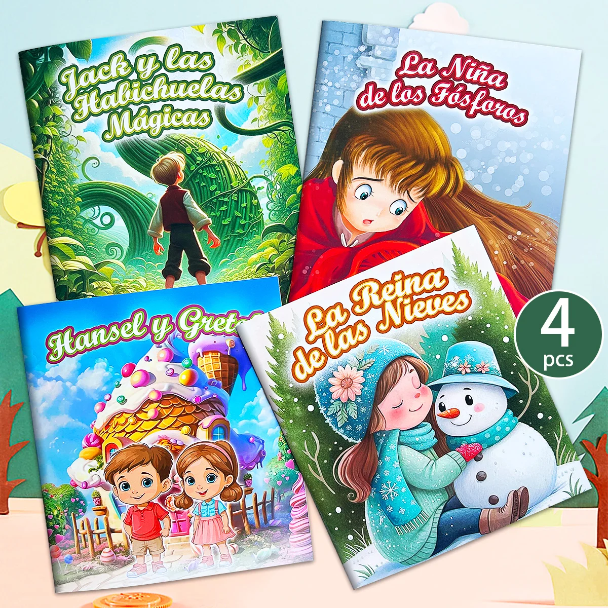 

Montessori Spanish Learning Set 4-in-1 - Bilingual Fairy Tale Book and Magic Bean/Snow Queen, Children's Reading Picture Book