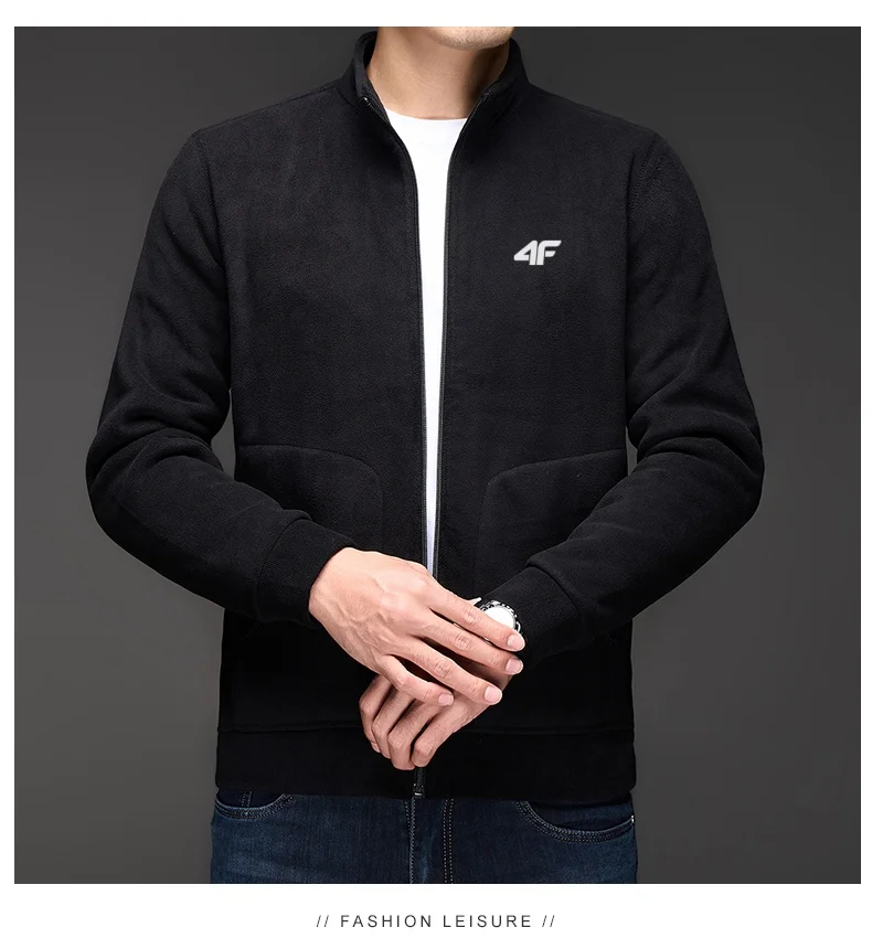 

New autumn and winter fashion men's stand up collar jacket velvet casual warm zipper cardigan top highend brand embroidered coat