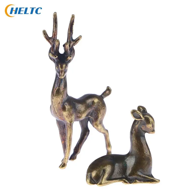 1PCS  Copper Alloy Sika Deer Tabletop Small Ornaments Vintage Animal Figurines Desk Decorations Accessories Home Decor Crafts