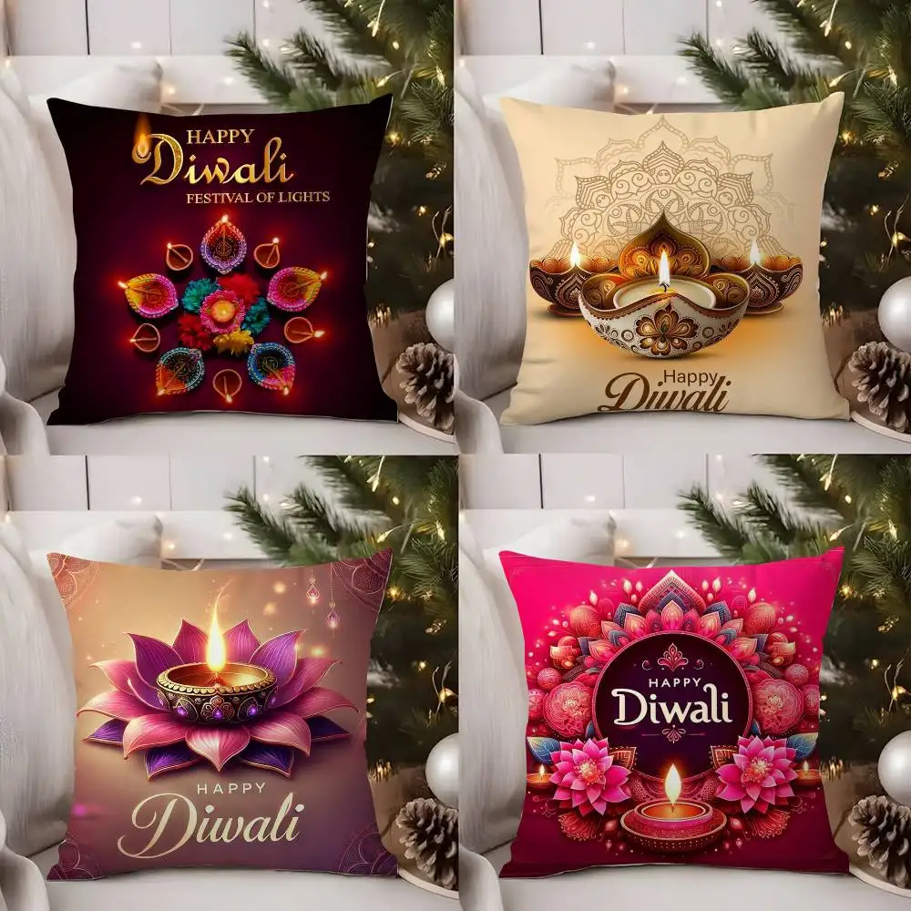 Happy Diwali Festival Kissenbezug, Büro, Sofa, Wohnheim, Stuhl, Rückenlehne, kurzer Plüsch, doppelseitiger Druck, Heimkissenbezug