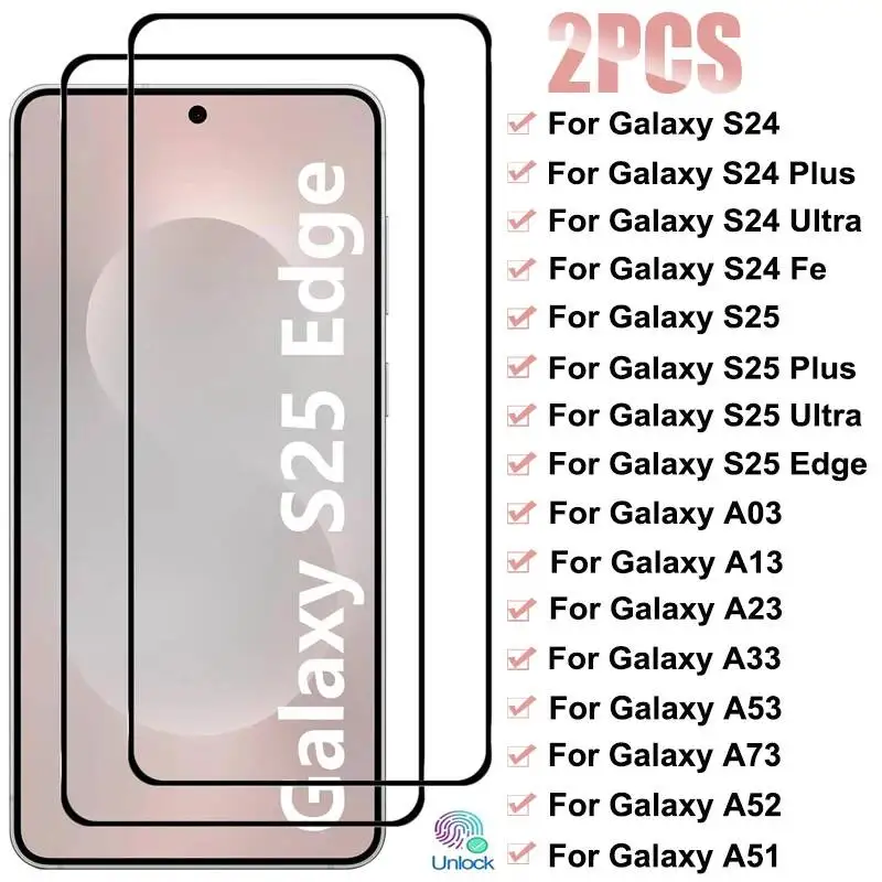 

2PCS Tempered Glass Galaxy Ultra S24 Plus Fe S25 Edge Screen Protector For Samsung A53 A52 A51 A03S A13 A33 A73