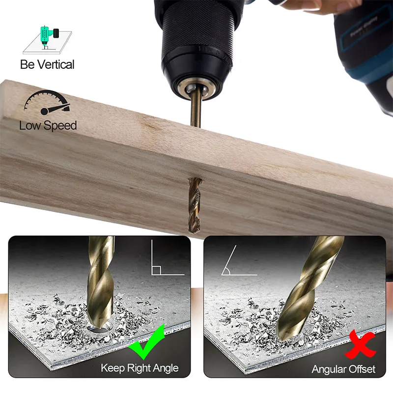 Cobalt Drill Bits Set M35 High Speed Steel Twist Jobber Length for Hardened Metal, Stainless Steel, Cast Iron and Wood Plastic