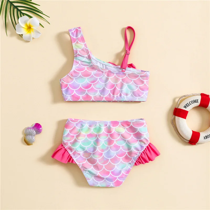 Girls Sling Swimsuit Sets Fishscale Bandage Print Swimwear Suits Kids Bikini Beach Wear 2Pcs Children Clothes Sexy Outfits 1-6Y