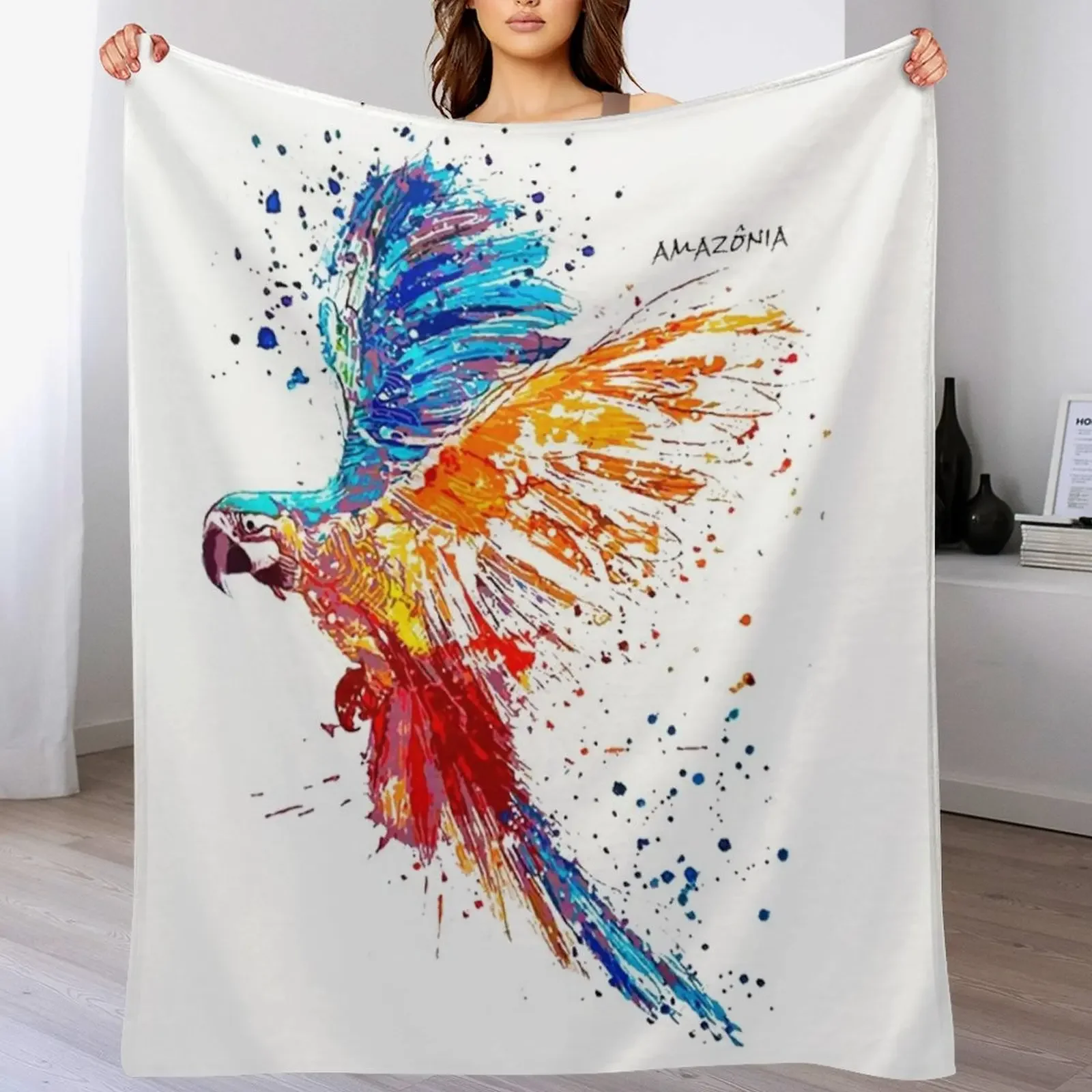 Macaw Paint - Amazonia Macaw Brazilian Birds Throw Blanket Wrinkle Resistant Lightweight Blanket