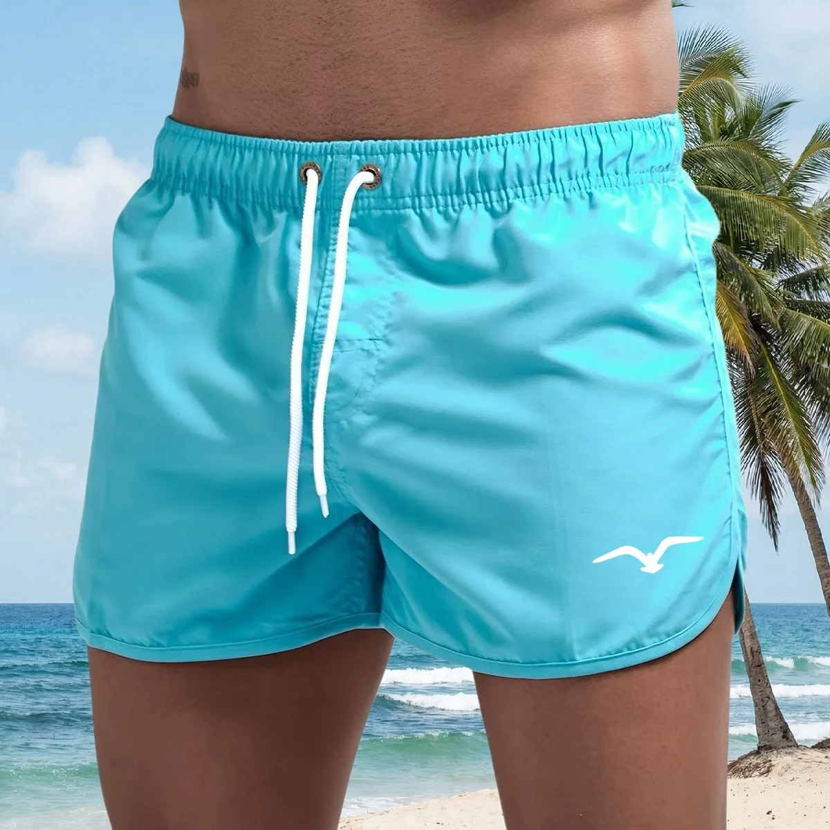 's Beach Swim Shorts, Seagull-Printed Casual Shorts, Summer Water Sports Shorts, Men's Quick-Dry Swimming and Surfing Shorts