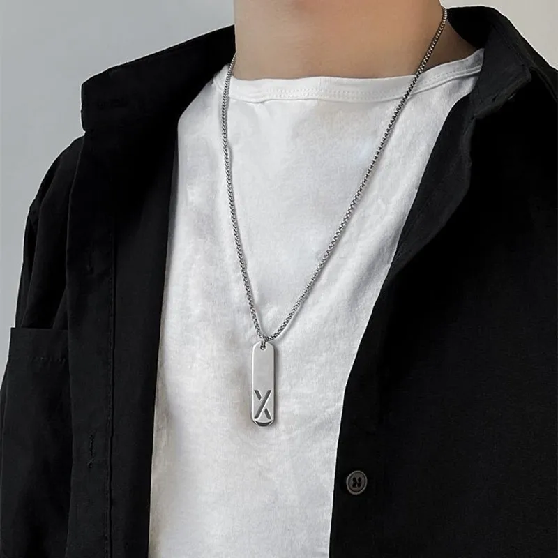 Stainless Steel Hollow Initial Letter Alphabet Pendant Necklace for Women Men