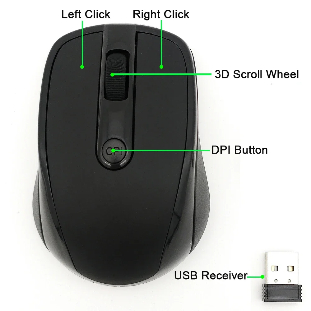 USB Wireless Mouse 2000DPI Adjustable Receiver Optical Computer 2.4GHz Ergonomic Mice For Laptop PC Mouse