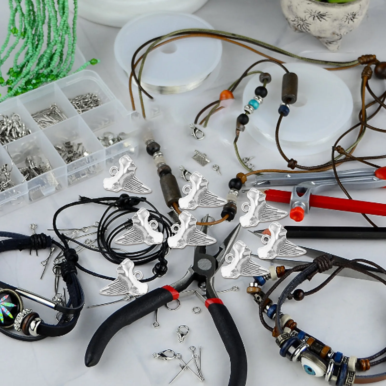 

12pcs Shark Tooth Pendant Charms Simulation Teeth Hanging Ornament For Diy Jewelry Making Keychain Craft Mini Charms Decorative