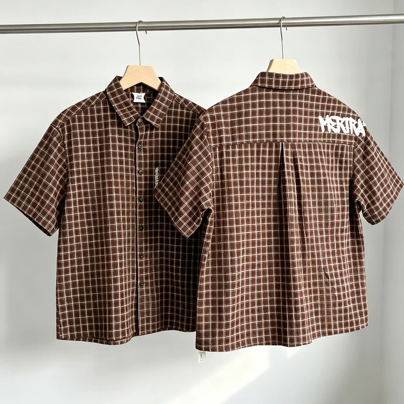High Quality Translated Checkered Classic Brown MERTRA Shirts Men Women Casual Comfortable Street Style Short Sleeved Tee Stock