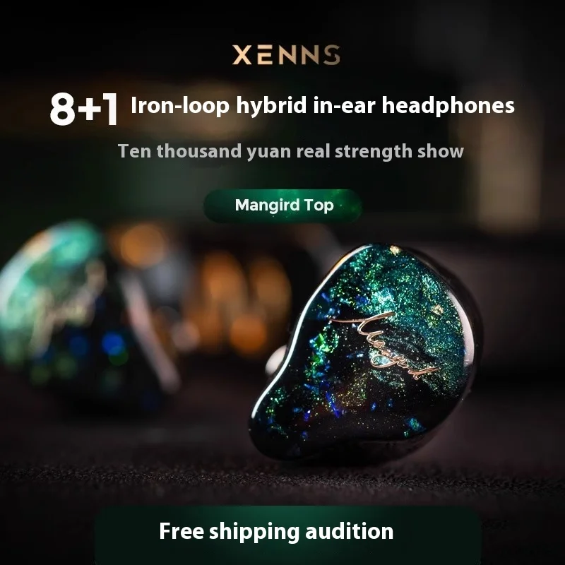 XENNS Mangird Top Wired HIFI Earphones 8BA+1DD Hybrid IEM In-ear Earbuds Swappable 0.78mm 2Pin 6N OCC Silver-plated Cable Custom