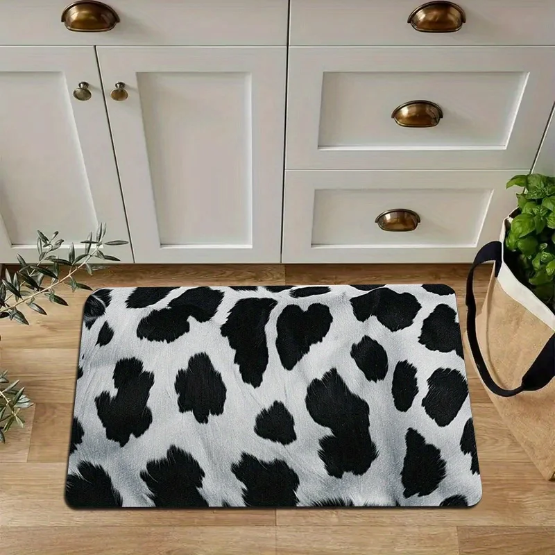 

Cowhide Textured Spotted Dalmatian Mat - Machine Washable Non-Slip Door Mat for Entry, Kitchen, Living Room, Machine Washable