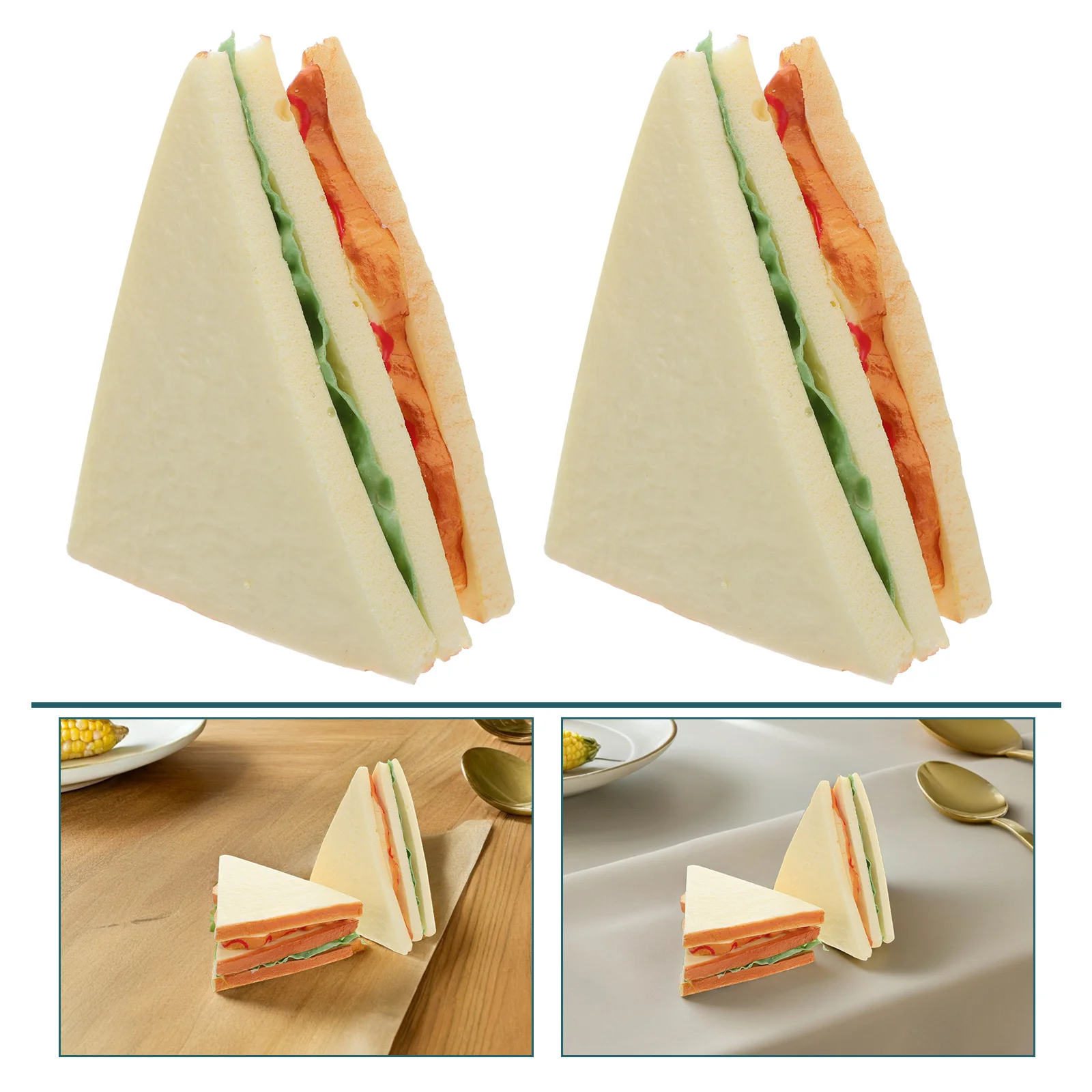 

2Pcs Simulated Sandwich Bread Props Realistic Artificial Food for Culinary Theme Decor Fake Toast for Food Display and