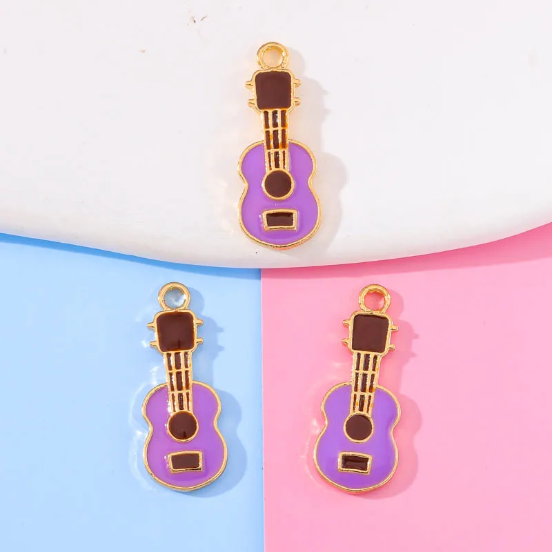 10Pcs 9*23mm Cute Guitar Ukulele Girls Necklace Earrings Bracelet Pendants DIY Key Chain Phone Chain Accessories Jewelry Crafts