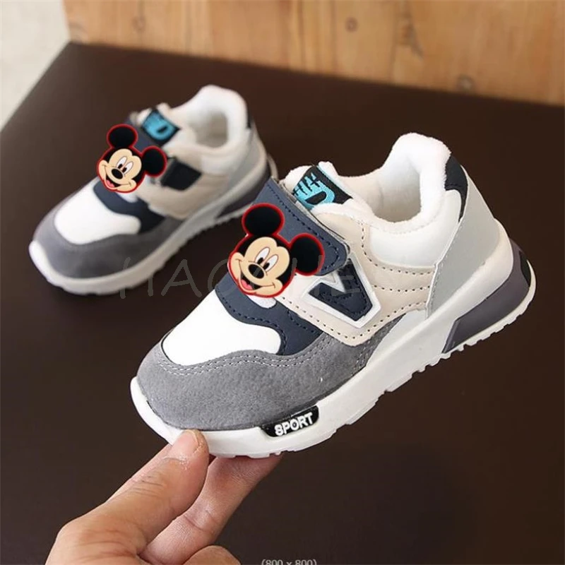 Girls Boys Mickey Sport Shoes Children\'s Snow Boots winter Kids Minnie soft non-slip cotton-padded shoes kids warm fur sneakers