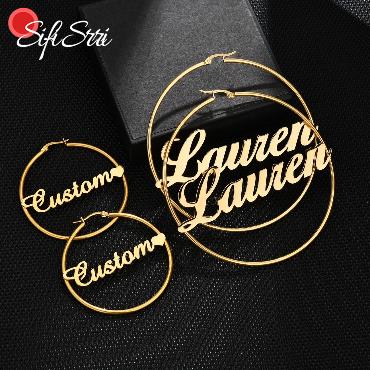 Sifisrri Personalized Custom Name Earring Luxury For Women Trending Stainless Steel Fashion Circle Hoop Earrings Jewerly Gift