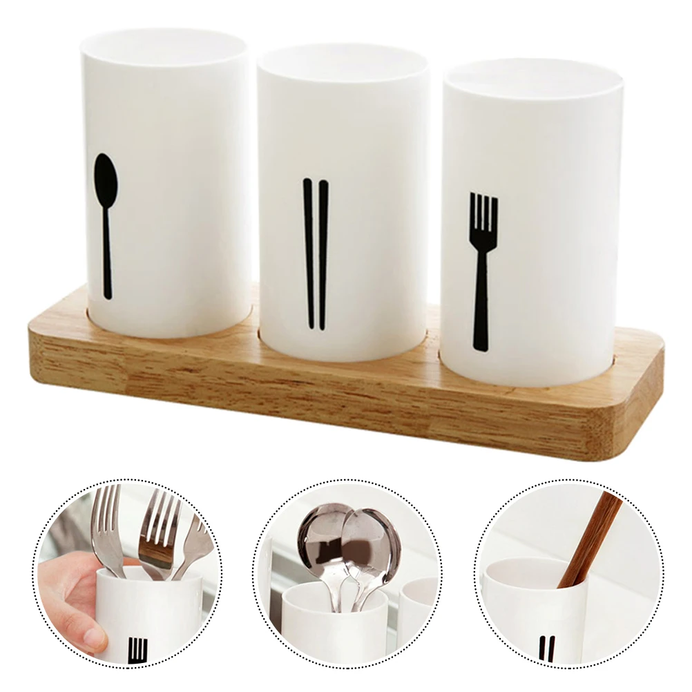 

2 Sets Oak Chopstick Container Cutlery Holder Drying Rack Drain Organizer Hollow Design Kitchen Utensils Storage Tidy Counter