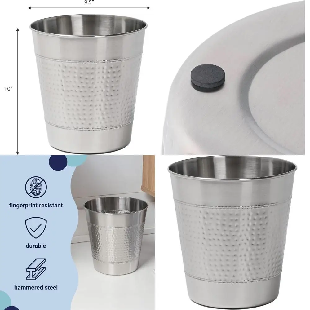 

Riley Modern Hammered 2-Gallon Steel Waste Bin, Suitable for Home, Bathroom, Living Room, Office, Bedroom, Kitchen, Brushed Stee